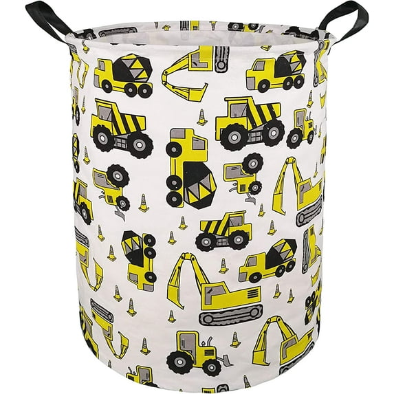 KUNRO Large Sized Round Storage Basket Waterproof Coating Organizer Bin Laundry Hamper for Nursery Clothes Toys