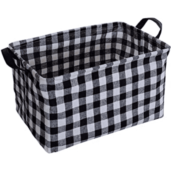 KUNRO Rectangle Toy Bin Waterproof storage organizer for Nursery Hamper Home decor Closet Kids Bedroom Laundry Baby Gift Shelf Baskets(Black grid)