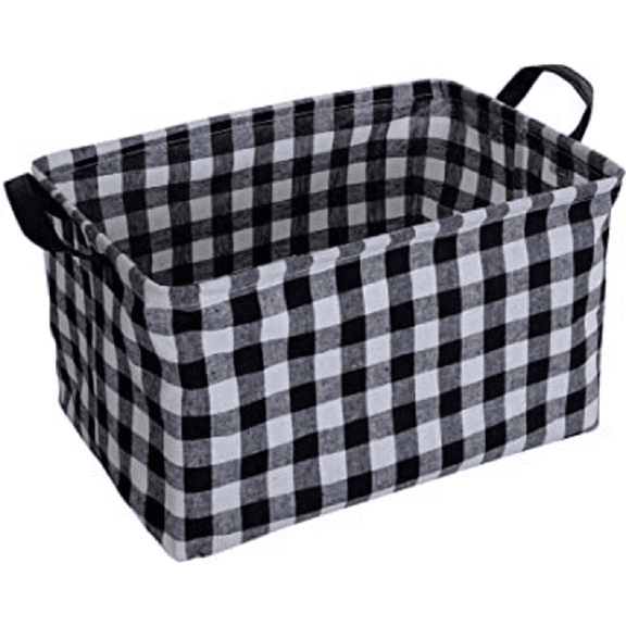 KUNRO Rectangle Toy Bin Waterproof storage organizer for Nursery Hamper Home decor Closet Kids Bedroom Laundry Baby Gift Shelf Baskets(Black grid)