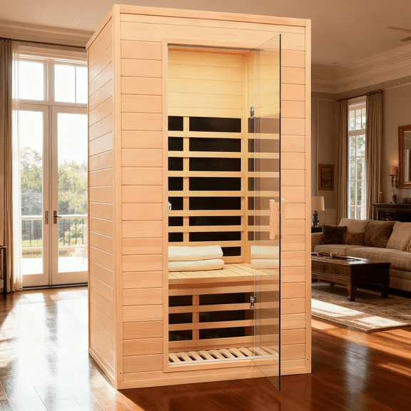 KUNSANA 2 Persons Indoor Far Infrared Sauna Room Hemlock Wood Sauna Detox 1500W