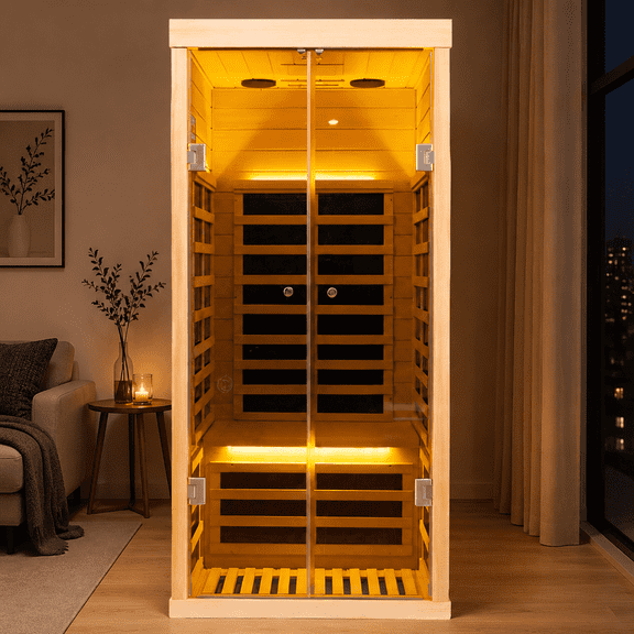 KUNSANA Far Infrared Sauna Hemlock Bluetooth APP Control Low EMF Detox for 1Person 1420W