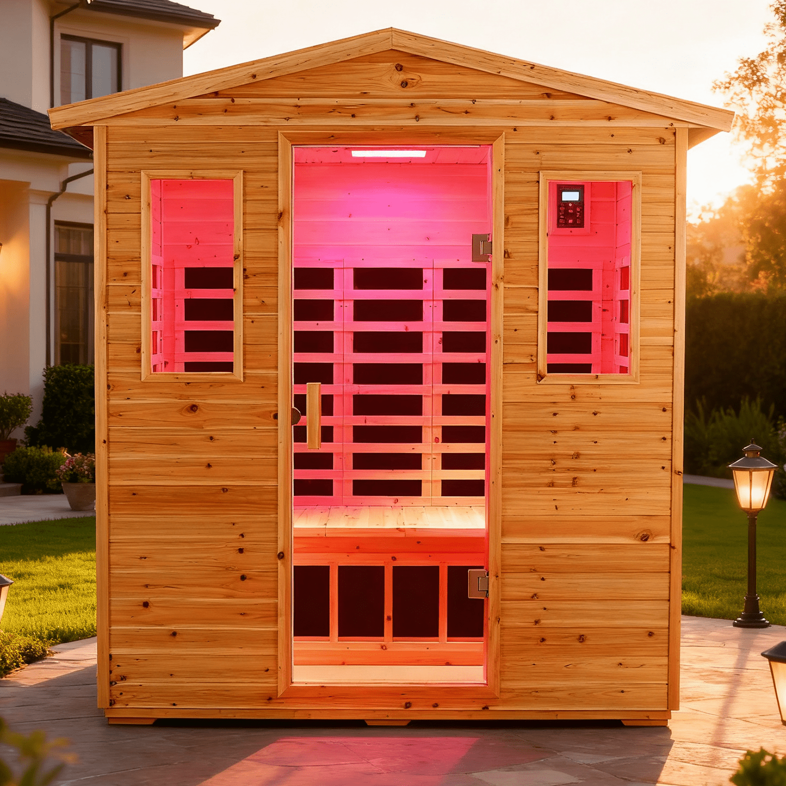 KUNSANA Outdoor Far Infrared Sauna  For 3 Person Old Fir Wood Low EMF Full Spectrum 1950W