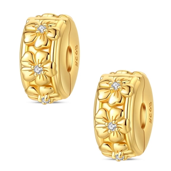 KUNSIR 2Pcs Clip Stopper Beads Fit For Bracelet, 925 Sterling Silver Spacer Charms For Bracelets, Hypoallergenic Bead Charm For Jewelry Diy Gifts For Her