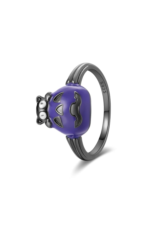 925 Sterling Silver Black Glow-in-the-Dark Pumpkin Ring For Women Halloween Party Jewelry Gifts Size 9