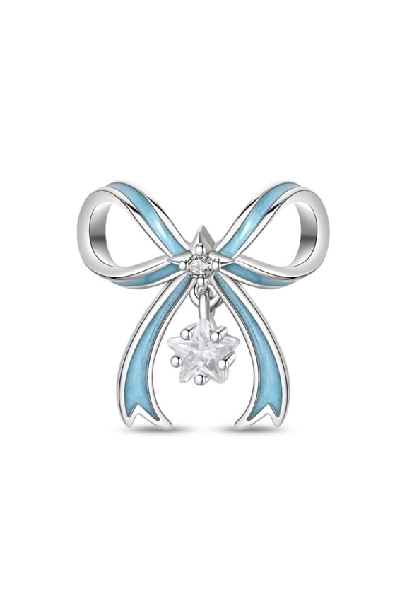 925 Sterling Silver Blue Ribbon Bow Bead Charm For Bracelets DIY Gifts