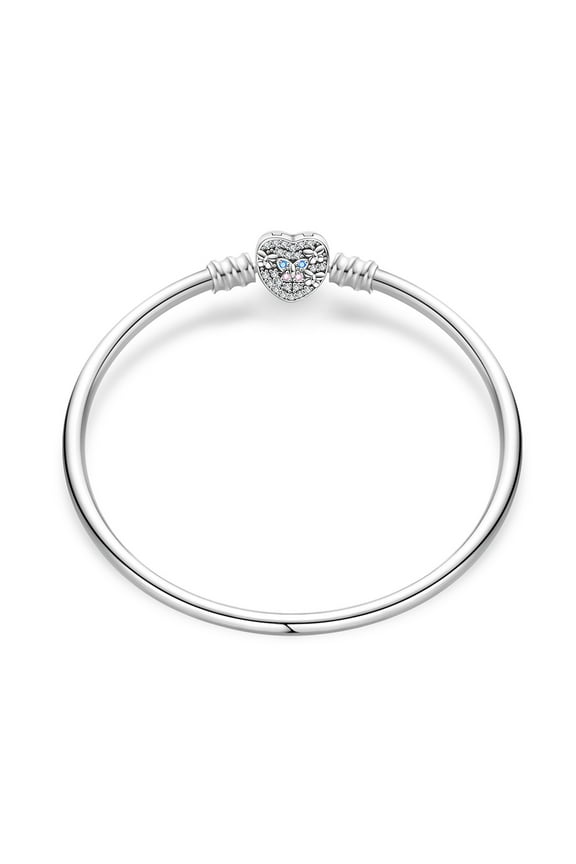 925 Sterling Silver Butterfly Heart Bangle Bangle Bracelet For Women Gift 6.7 in