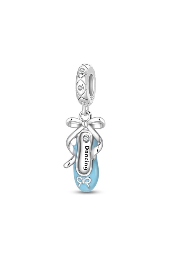 925 Sterling Silver Charm Blue Ballet Slipper Dangle Charm For Bracelets