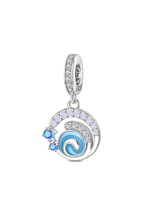 925 Sterling Silver Charm Blue Water Energy Dangle Charm For Bracelet DIY