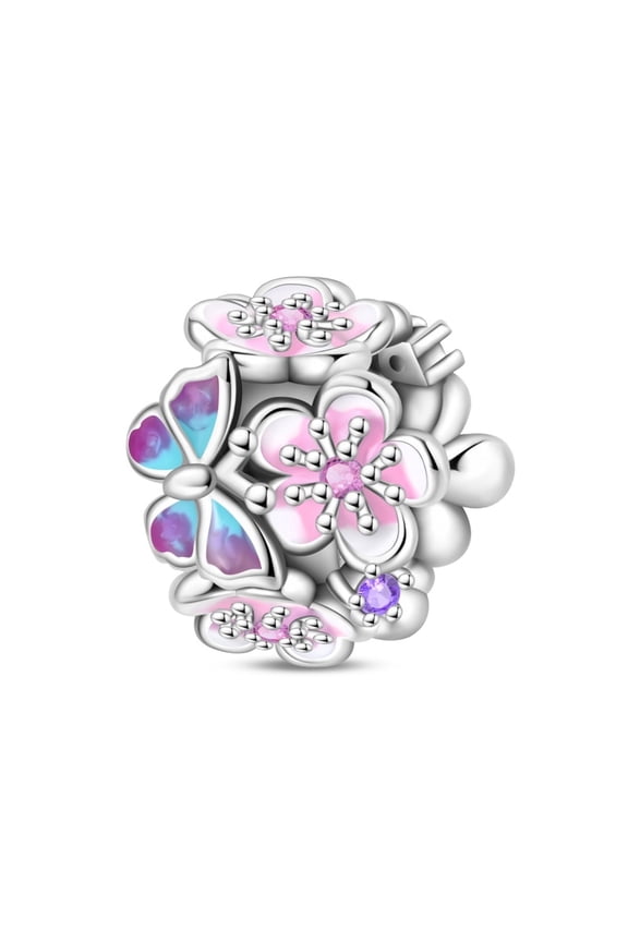 925 Sterling Silver Charm Butterfly Flower Beads For Women Bracelet Charm