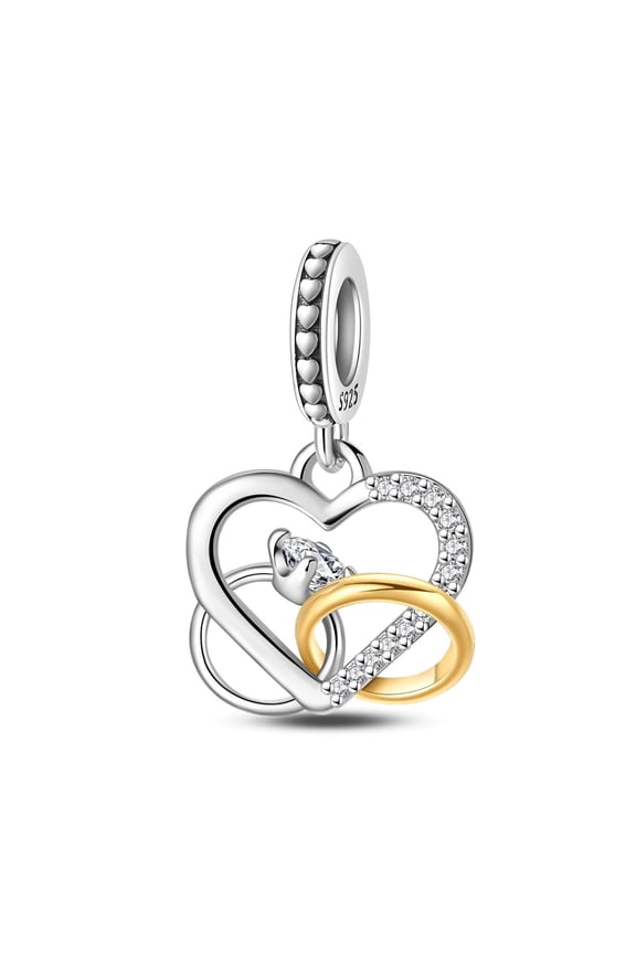 925 Sterling Silver Charm Heart Ring Loop Dangle Charm For Bracelet Charm