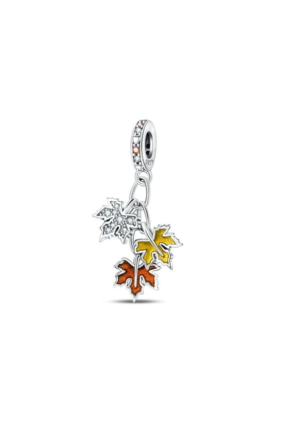 925 Sterling Silver Dangle Charm Dancing Autumn Leaves Pendant For Bracelet DIY Jewelry Gifts