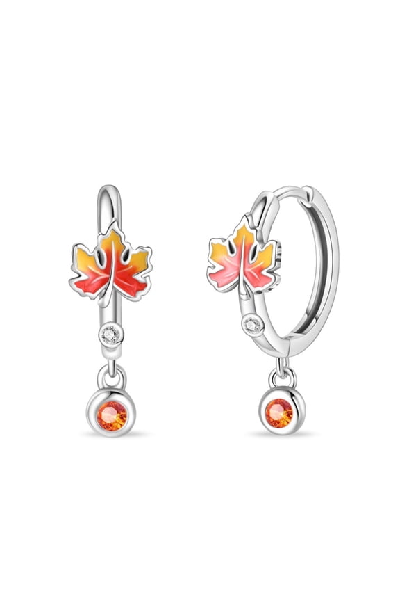 925 Sterling Silver Fall Autumn Maple Leaf Dangle Earrings