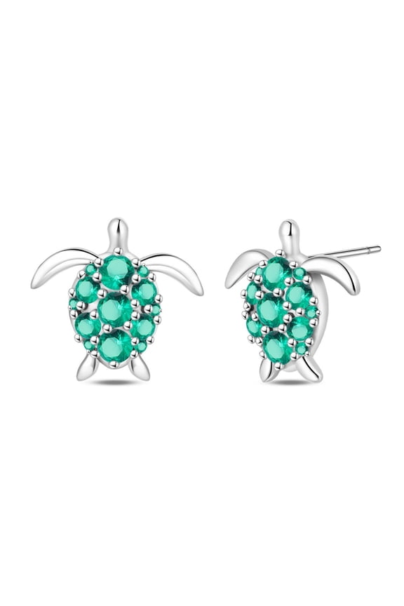 925 Sterling Silver Green CZ Sea Turtle Stud Earrings Women Jewelry Gifts