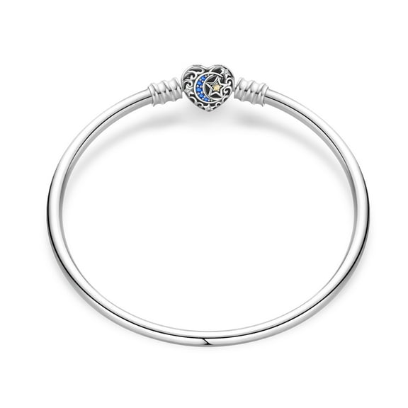 KUNSIR 925 Sterling Silver Heart Star & Moon Bangle Bracelet For Women Gifts DIY 6.7 in