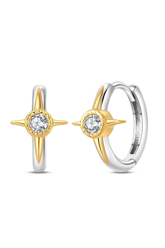 925 Sterling Silver Men Ladies Dangle Cross Hoop Earrings AAA CZ Hip Hop