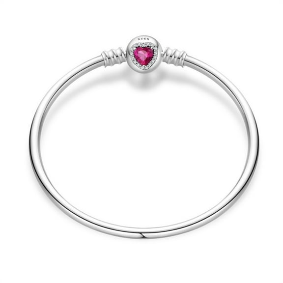 KUNSIR 925 Sterling Silver Minimalist Pink Heart Girly Bracelets Jewelry Gifts 6.7 in