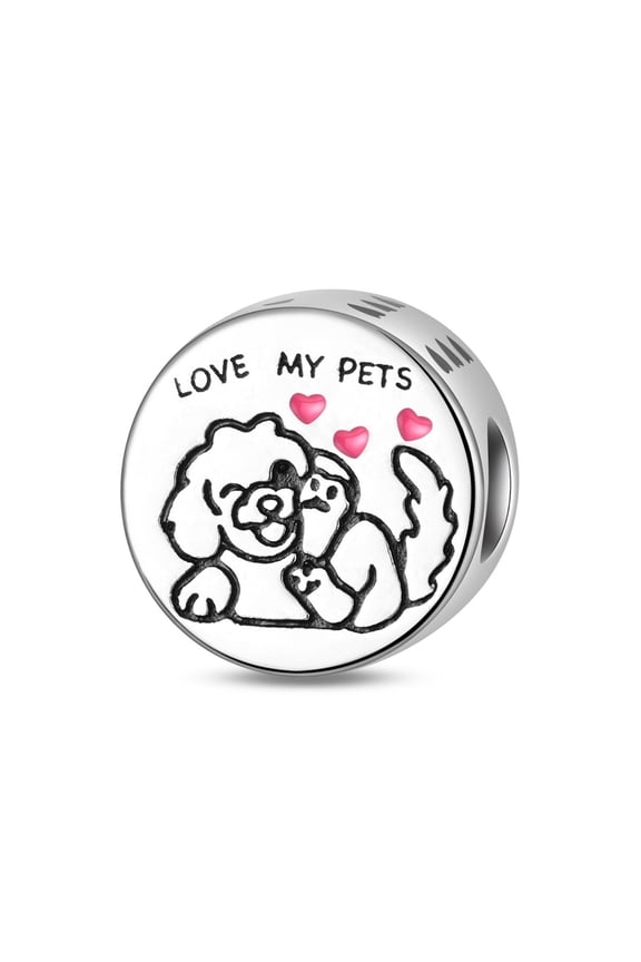 925 Sterling Silver Pet Charm LOVE MY PETS Bead Charm For Bracelets DIY