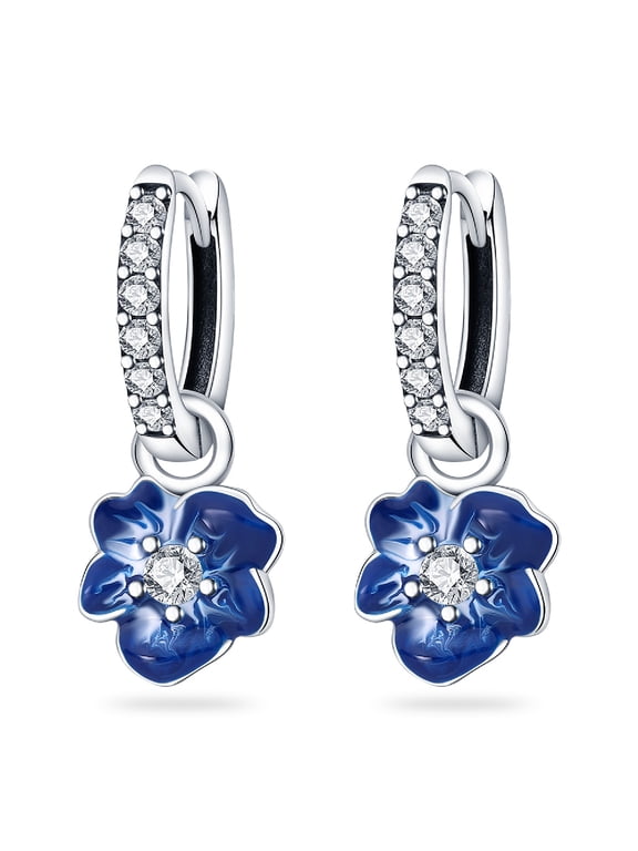 Blue Flower Dangle Earrings For Women