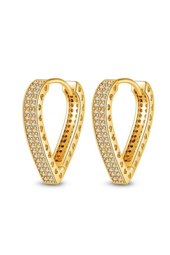 Women Gold Huggie Heart Hoop Earrings Ear Stud Cuff Cubic Zirconia 18K Gold Plated Small Simple Minimalist Hypoallergenic Everyday Jewelry