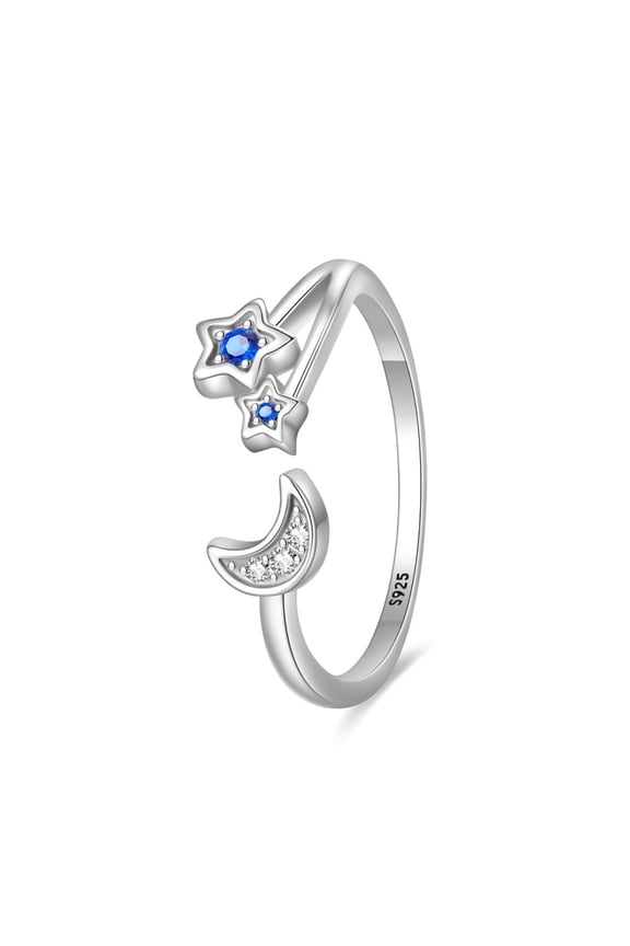 Fashion Women 925 Sterling Silver Open Ring Wedding Star Charm Cubic Zirconia Jewelry Gifts