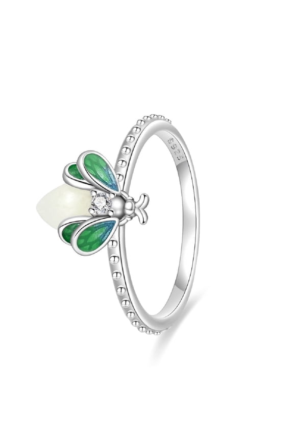 Glow in the Dark Firefly Ring, 925 Sterling Silver Stackable Rings for Women Gifts for Her Ring Size 7-9
