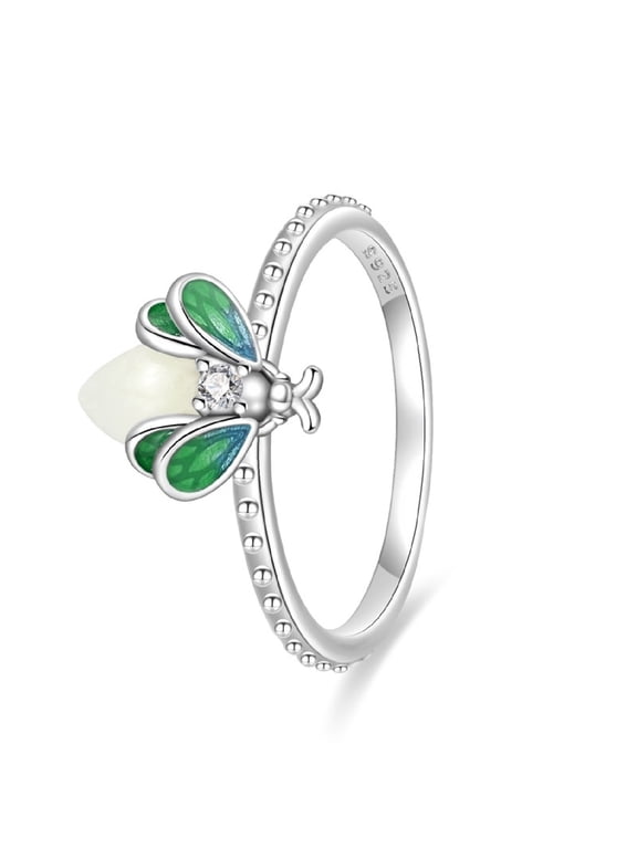 Glow in the Dark Firefly Ring for Women, Green Luminous Band Ring, Nature Inspired Jewelry Gift
