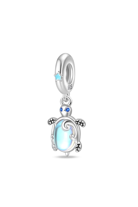 Iridescent Sea Turtle Charm Handmade Glass Art Pendant, Boho Beach Style Jewelry Gift
