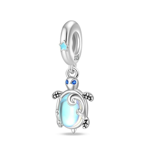 KUNSIR Iridescent Sea Turtle Charm Handmade Glass Art Pendant, Boho Beach Style Jewelry Gift