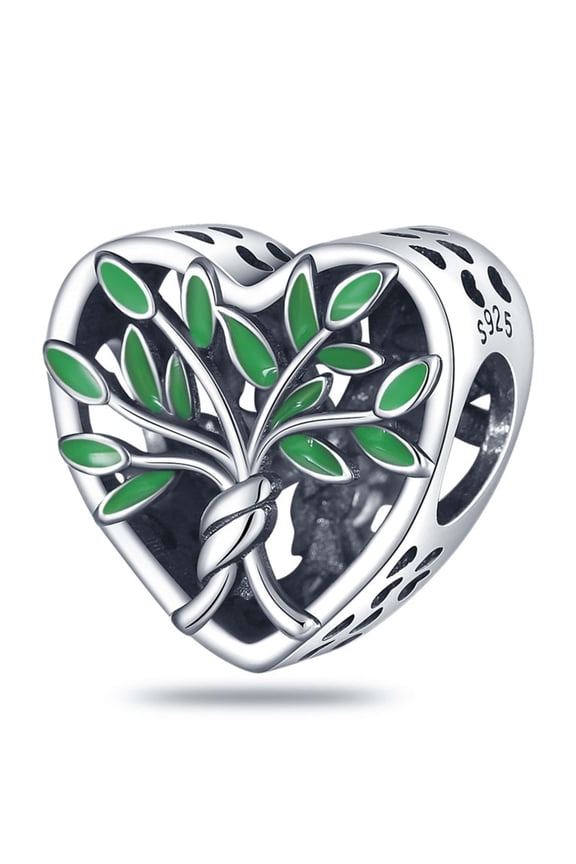 Jewelry Floral Family Tree of Life Love Heart Dangle Charm fits Pando Charms Bracelets 925 Sterling Silver Beads Family Birthday