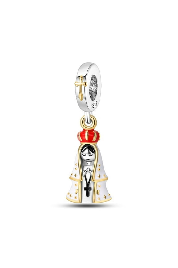 Madonna Pendant Charm Bead fits 925 Sterling Silver Bracelet DIY Gold Cross Catholic Virgin Mary Ave Maria Dangle Charms for Necklace