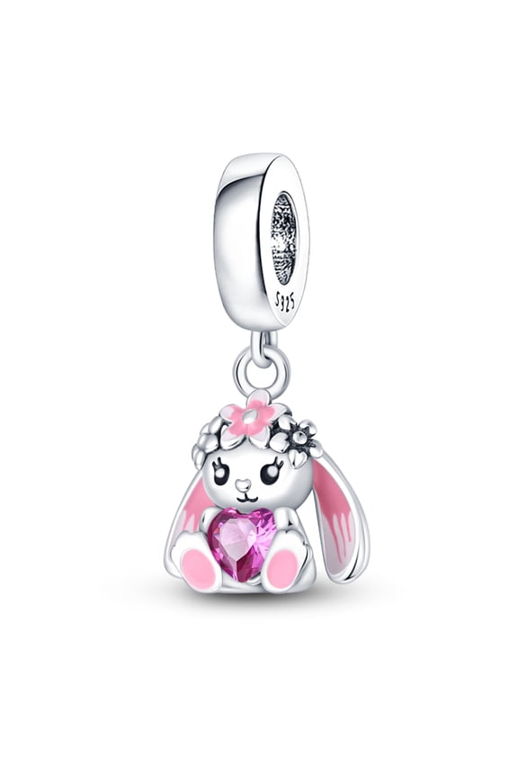 Pink Rabbit Pendant - European Animal Long-eared Rabbit Pendant Dangle Charm for Charm Bracelet DIY Jewelry Making