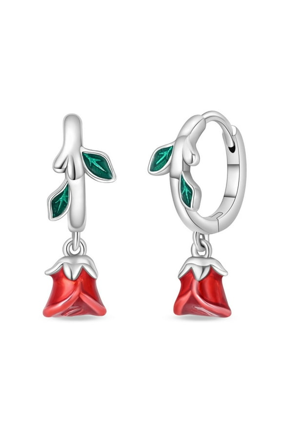 Pretty New Mini Rose Charm Hoop Dangle Drop Earrings For Women Party Weddings Daily