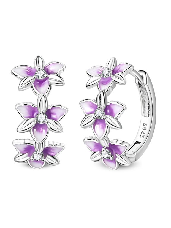 Silver Iris Flower Hoop Earrings for Women Jewelry Gifts