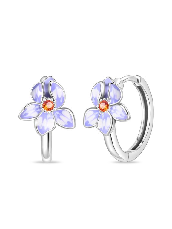 Silver Tiny Iris Flower Hoop Earrings Womens Jewelry Gifts