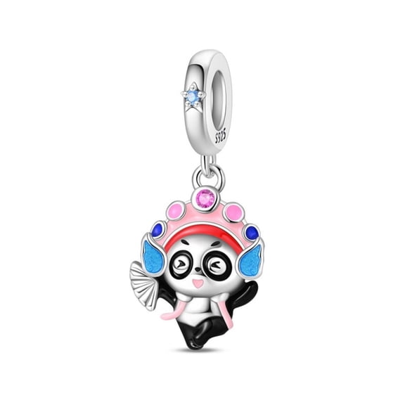 KUNSIR Sterling Silver Bracelet Charm Cute Opera Mask Red Panda Dangle Pendant