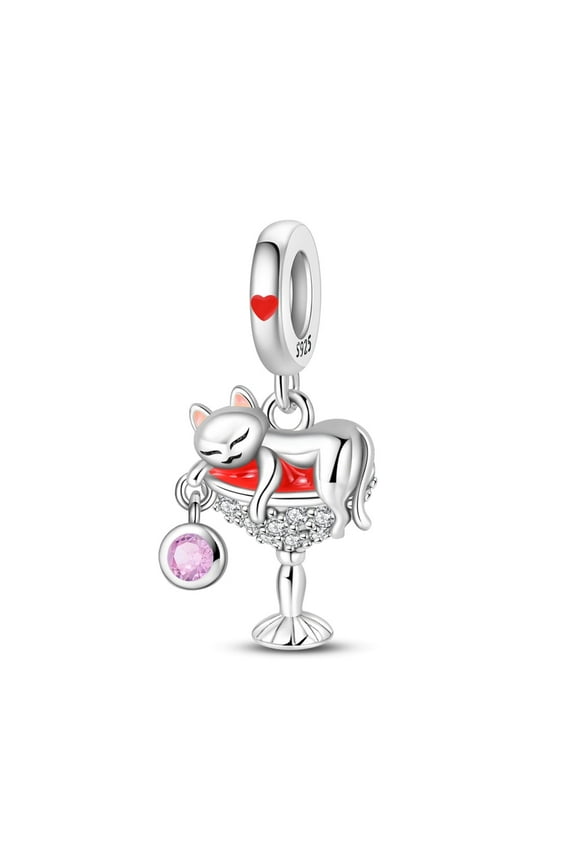 Sterling Silver Charm Cute Tipsy Kitten Cat Dangle For Bracelet DIY Beads