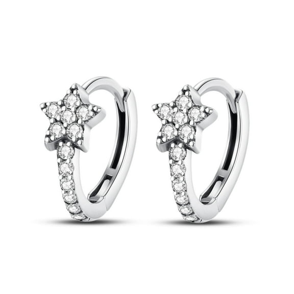 KUNSIR Women's 925 Sterling Silver Hoop Earrings Small Star Cubic Zirconia Hypoallergenic