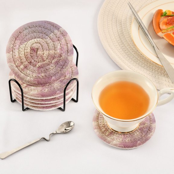 YAZAOO 6Pcs Drink Coasters With Holder 3.94Inch Sleeping Cub on Soft Clouds Creative Coil Coaster Coasters Colors Absorbent Coasters for Drinks Coasters Set Thicken Heat for Home Table