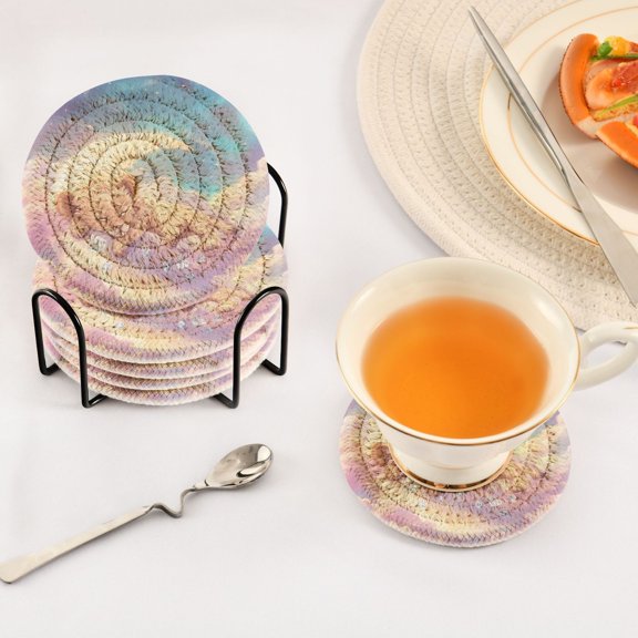 YAZAOO 6Pcs Drink Coasters With Holder 3.94Inch Sleeping Lion Cub on Moon Creative Coil Coaster Coasters Colors Absorbent Coasters for Drinks Coasters Set Thicken Heat for Home Table