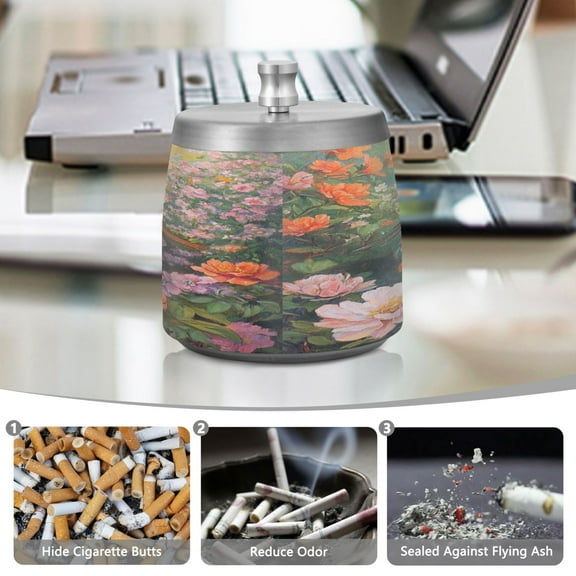 YAZAOO Ashtray for Cigarettes Stainless Creativity Plainting Of Colorful Birds Pattern Steel Smokeless Ashtrays