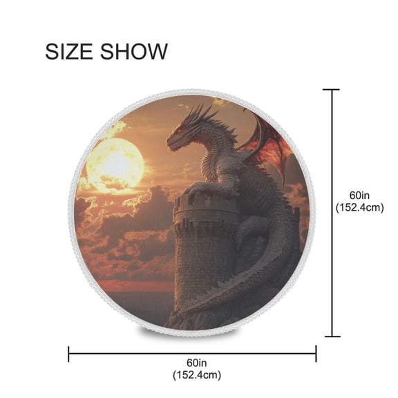 KUNWANG Round Tablecloth Dragon and Sun Pattern Tableclothes
