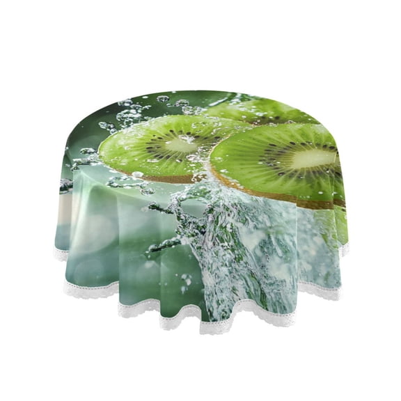 YAZAOO Round Tablecloth Kiwi Slices Splashing in Water Pattern Tableclothes
