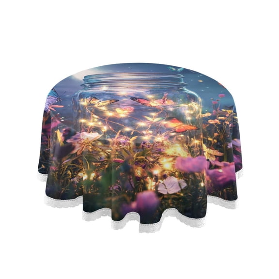 YAZAOO Round Tablecloth Lights Of Fairy Painting Pattern Tableclothes