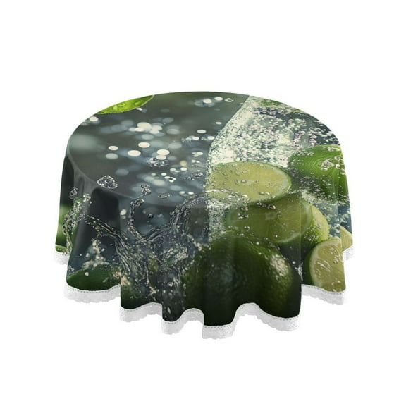 YAZAOO Round Tablecloth Lime Slices in Sparkling Water Pattern Tableclothes