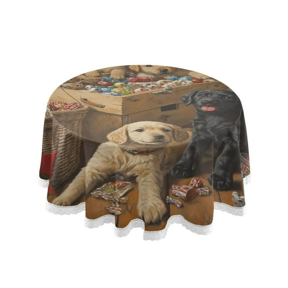 YAZAOO Round Tablecloth Puppies Play with Toys Pattern Tableclothes