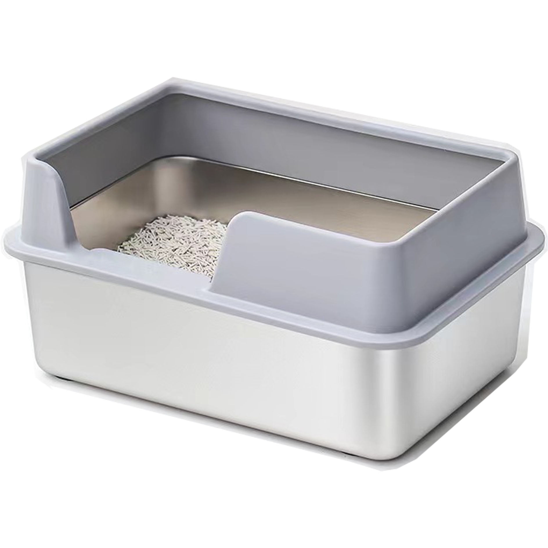KUNWU Stainless Steel Cat Litter Box 20"x 14"x 8" with Enclosure Lid, Easy Clean, Never Absorbs Odor, Semi-closed Cat Litter Box with Scoop, Santas Gray