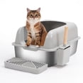 thumbnail image 1 of KUNWU Stainless Steel Semi-Closed Cat Litter Box 24" x 16" x 12" with Enclosure Lid, Scoop and Step, Easy Clean, Never Absorbs Odor (Anti Flash White - Rounded), 1 of 15