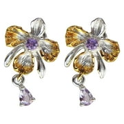 KUNyu Elegant Women Faux Amethyst Inlaid Orchid Flower Ear Stud Earrings Jewelry Gift