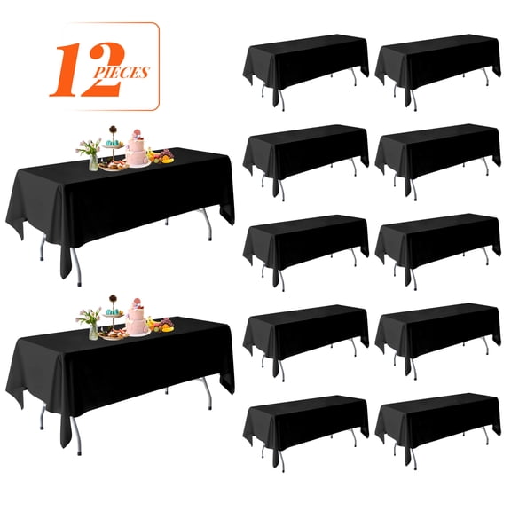 KUOGO 12 Pack 60 x 126 Inch Beige Table Slipcovers for 8 Foot Rectangle Tables, Polyester Wrinkle Resistant Washable Decorative Fabric Table Covers for Wedding Party Banquet and Camping