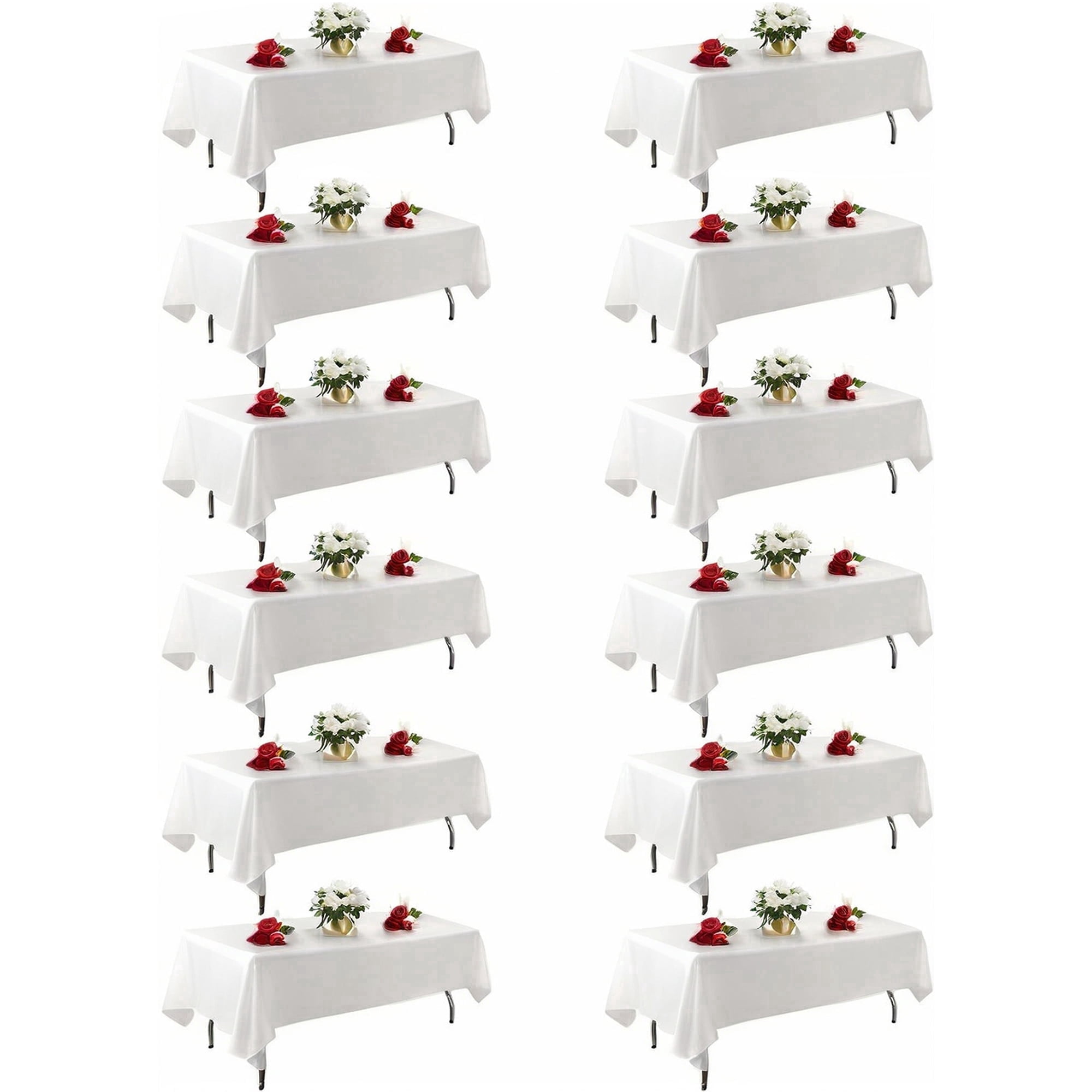 KUOGO 12 Pack 60 x 102 Inch White Tablecloth， Polyester Table Cloth for 6 Foot Rectangle Tables, Wrinkle Resistant Washable Decorative Fabric Table Covers for Wedding Party Banquet Buffet and Camping
